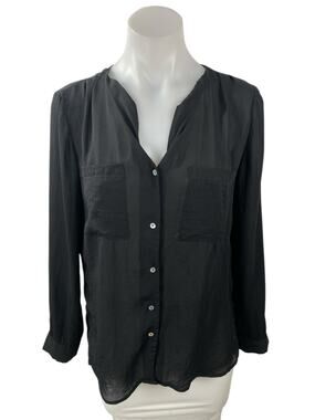 H&M Conscious Women's Black V Neck Long Sleeve Button Down Shirt Blouse Top Sz 2